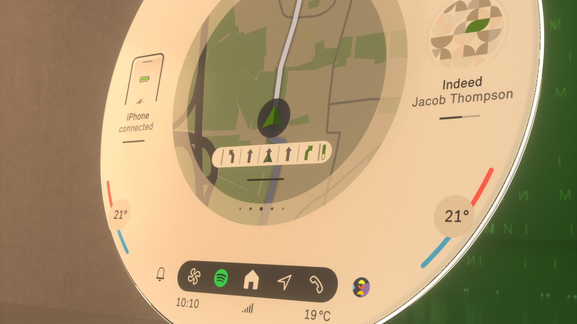 MINI rond display detail van navigatiescherm en bedieningselementen